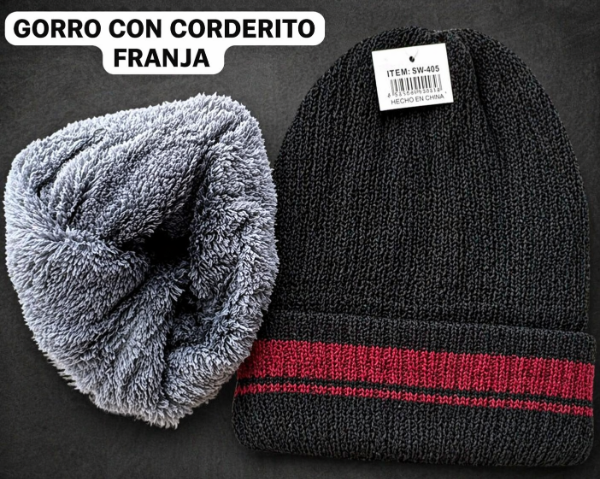 Producto - IN175 GORRO CON CORDERITO FRANJA