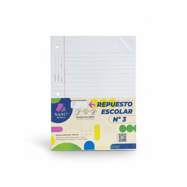 Producto - REPUESTO HOJAS RAYADAS X48 DE CARPETA N3 C/ MARGEN IMPRESO PARA NOMBRE