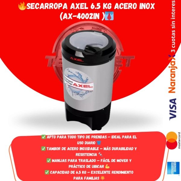 Producto - Secarropa Axel 6.5 Kg Acero Inox AX-4002IN