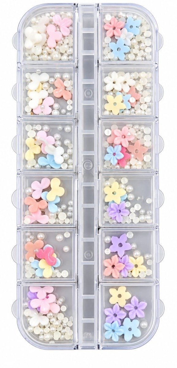 Producto - DECORACION FLORES Y MEDIA PERLAS EN COLORES PASTELES NAEZ
