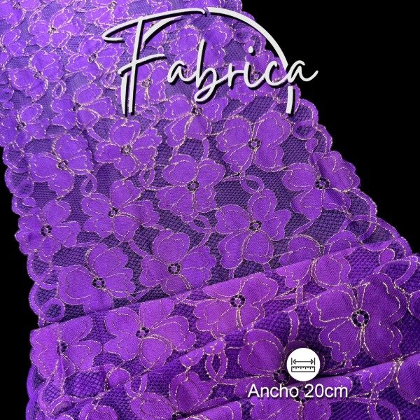 Producto - PS234 Puntilla Púrpura con Lurex. Medida: 23cm (por metro)
