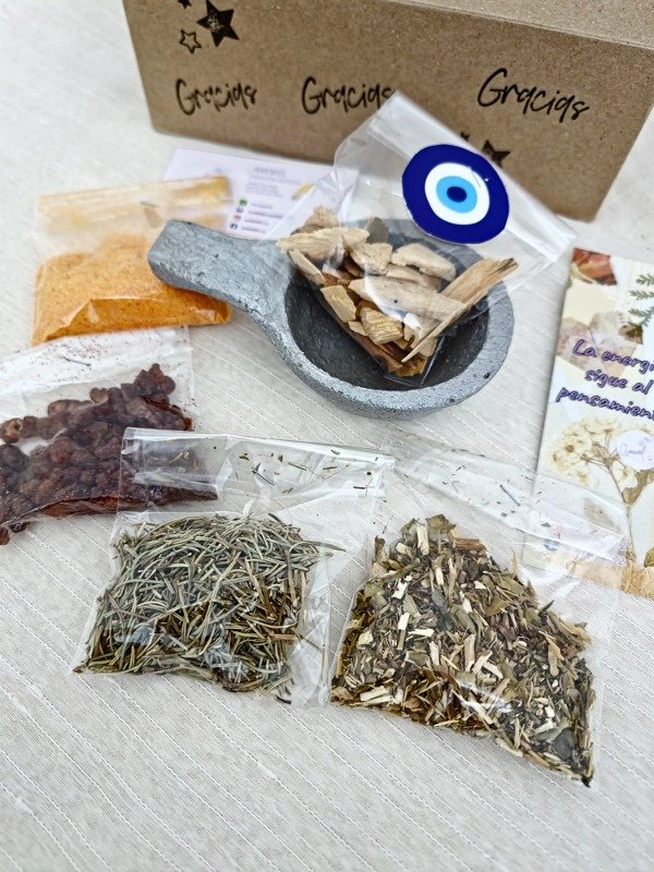 Producto - Cajita con Sahumador, Incienso, Mirra, Ruda y Romero