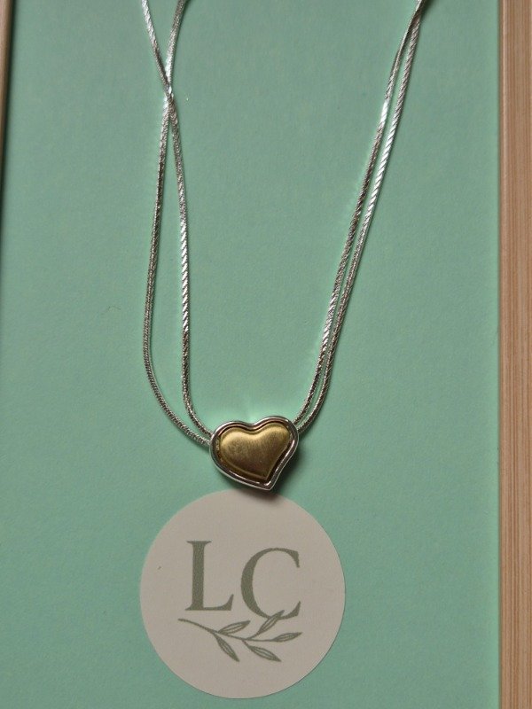 Producto - Collar bañado en plata corazon dorado