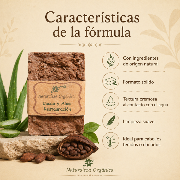 Producto - Champú Sólido Cacao y Aloe Restauración - para Cabellos Teñidos o Dañados - 5