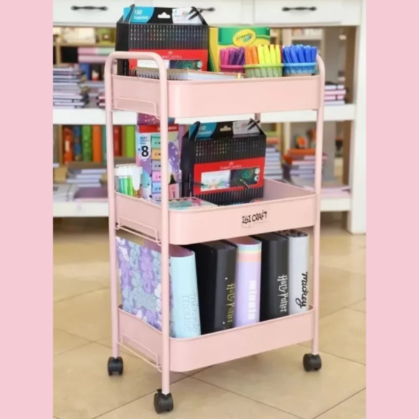 Producto - Carro Carrito Organizador Metalico ROSA 3 Estantes IBI CRAFT