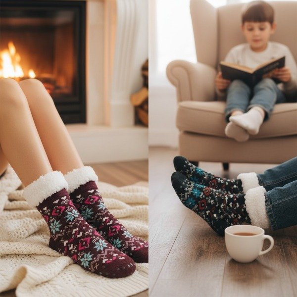 Producto - PANTUMEDIAS ADULTOS DISEÑO INVIERNO CON CORDERITO HASTA 27 CM APROX