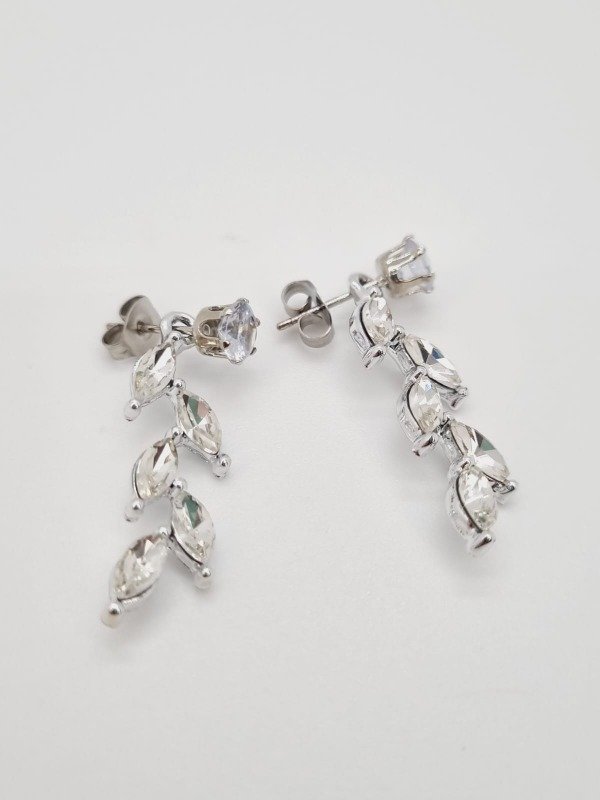 Producto - Aros acero quirurgico pasante punto strass colgante hoja gema desmont