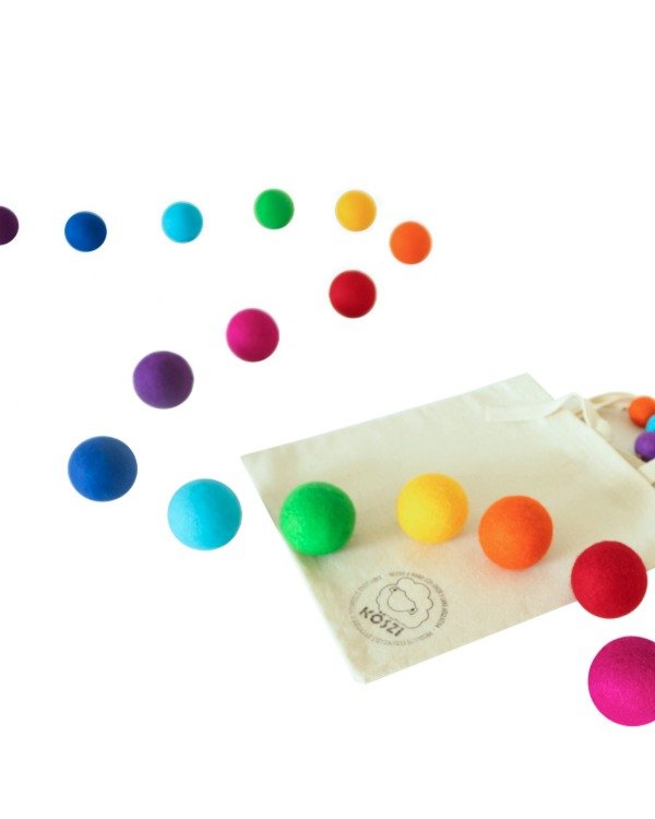 Producto - Set Bolas de Fieltro Sensoriales ARCOÍRIS de "4,25" cm + Bolsa Lienzo