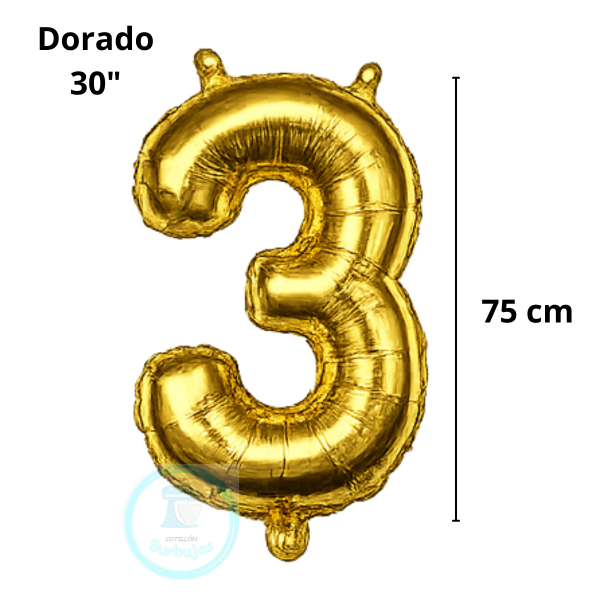 Producto - Globo N. 3 Metalizado 30" (75 cm) DORADO x1