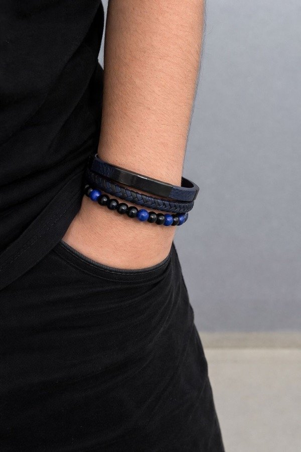Producto - Pulsera triple azul con negro de cuero