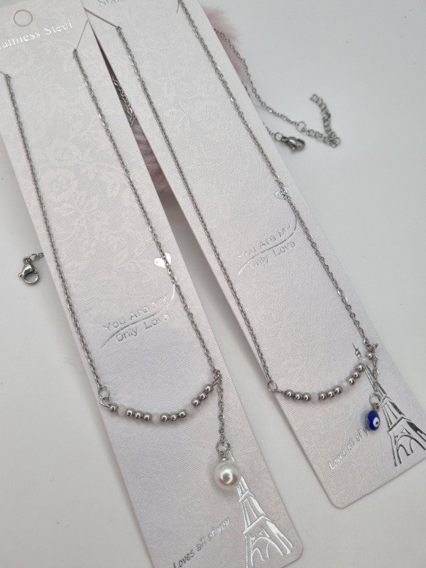 Producto - Cadena acero quirurgico pelotitas lineal con cadenita y dije colgante