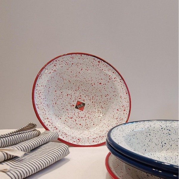 Producto - Plato Enlozado Blanco y Azul