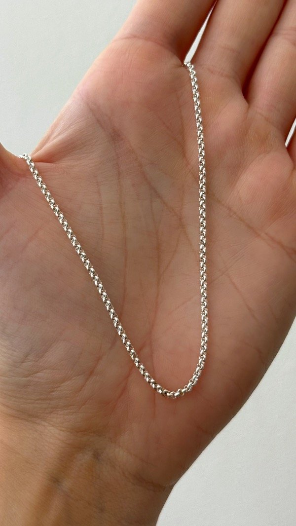 Producto - Cadena mini rolo fina sin dije 60cm ACERO BLANCO