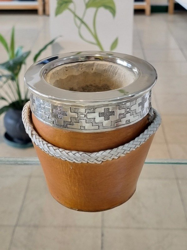 Producto - Mate Imperial Alpaca Lisa Base Cuero con Trenzado
