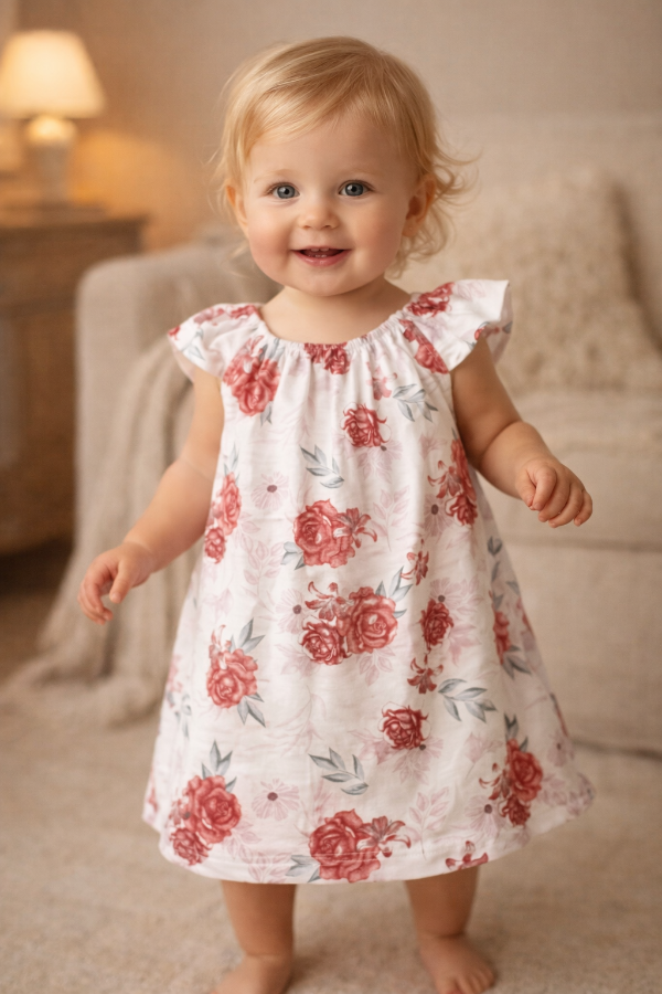 Producto - Vestido jersey base frunce flores rojo