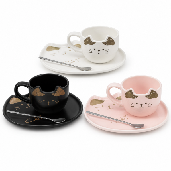 Producto - Set taza de cerámica con plato y cuchara 200 ml