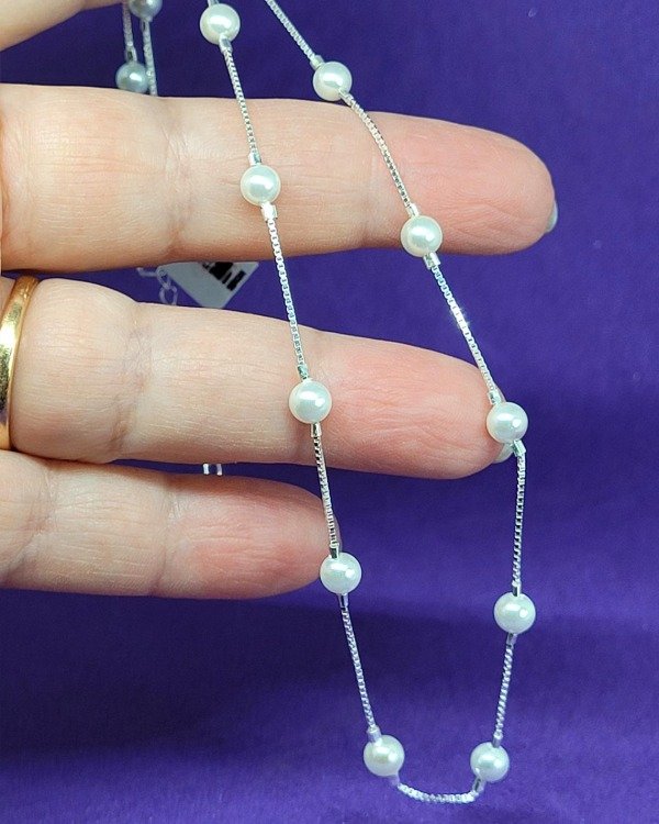 Producto - Collar de Plata 925 - Cadena Veneciana con Perlas de río intercaladas - CO 732 - 1