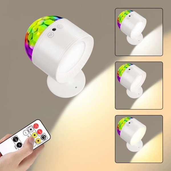 Producto - Lampara Noche Pared 360 Gira Cabeza Recargable 3 Tonos Rgb