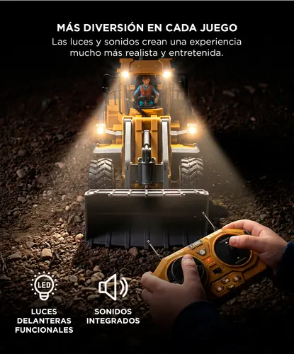 Producto - Bulldozer Camión Con Pala Excavadora Control Remoto Con Luces Y Sonido Para Niño - 3