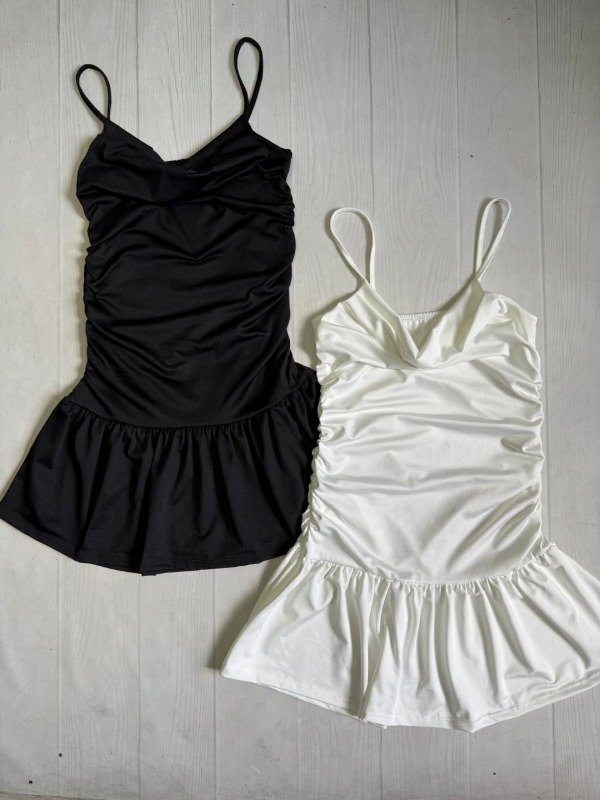 Producto - [7909] Vestido buche bretel fruncido c/volado abajo microfibra