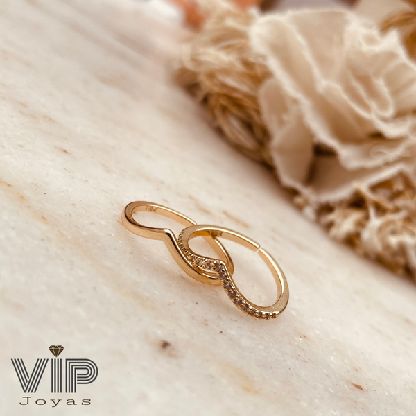Producto - Anillo en V doble Regulable Cubics Baño Oro 18K