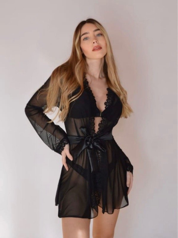 Producto - Bata Microtul Negra y Roja