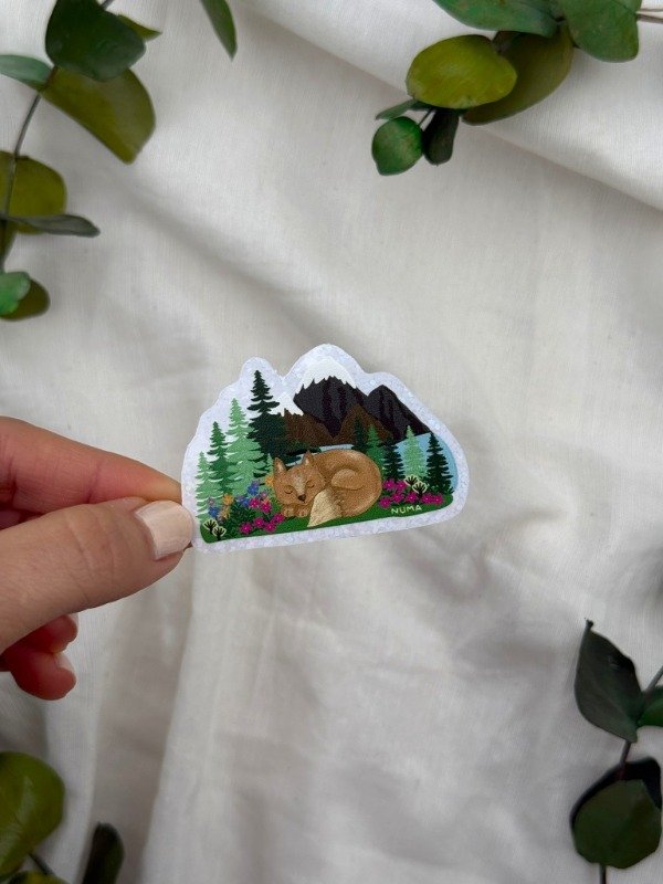 Producto - Sticker vinilo con glitter  ZORRO EN LA MONTAÑA