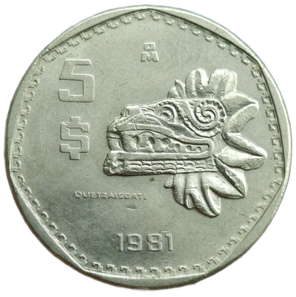 Producto - México 5 Pesos 1981 Escultura Azteca Km#485 VF