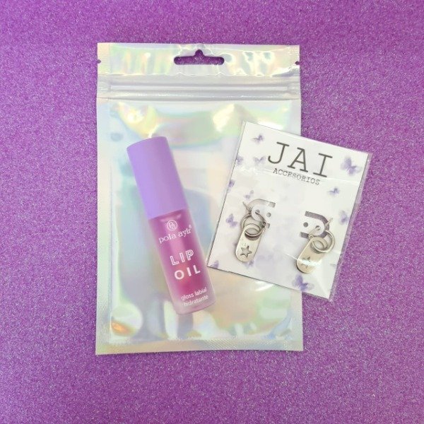 Producto - Lip oil + Argollas de chapita estrella