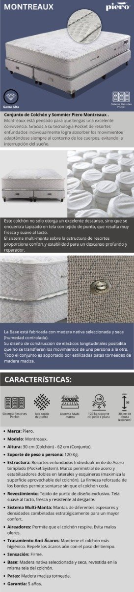 Producto - Sommier y Colchón Piero Montreaux II 200x180 + 2 Almohadas de regalo - 8