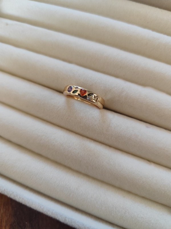 Producto - Anillo bombee formas y strass. Cobre dorado.