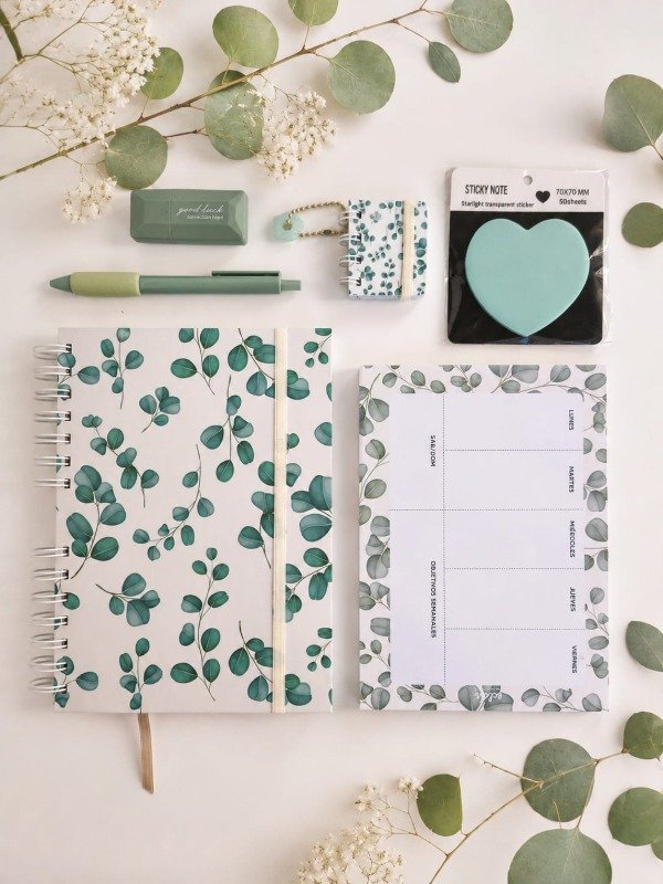 Producto - Combo cuaderno + organizador semanal + accesorios - Eucaliptus