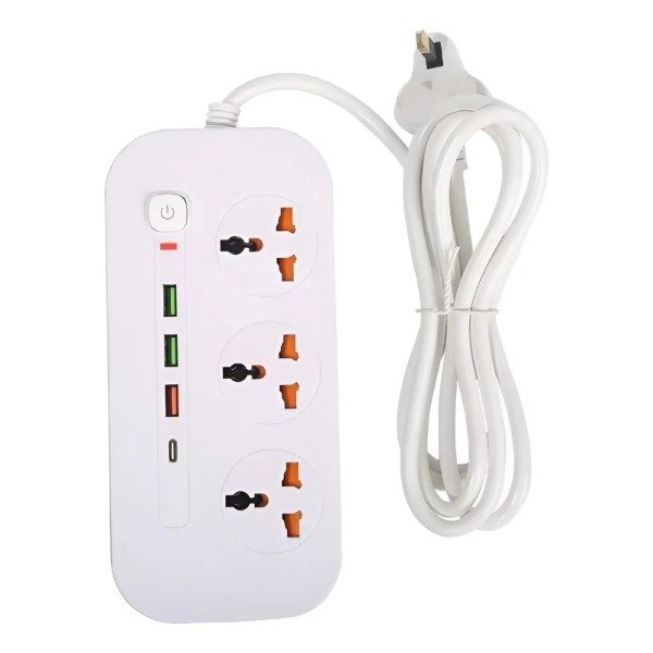 Producto - Zapatilla Turbo Power 3 Enchufes + 3 USB + 1 USB-C - Blanco