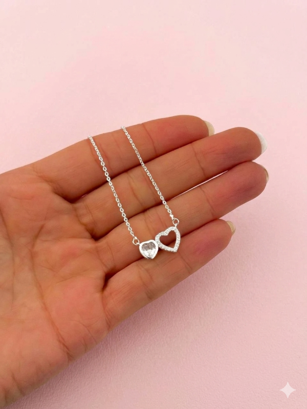 Producto - Collar acero blanco corazon.
