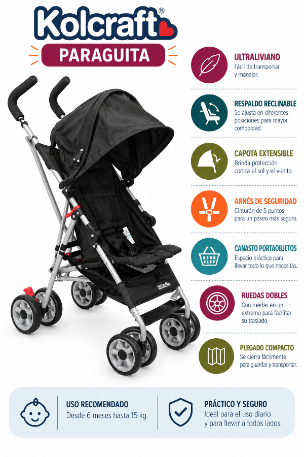Producto - Cochecito Paragüita Kolcraft Negro - 1