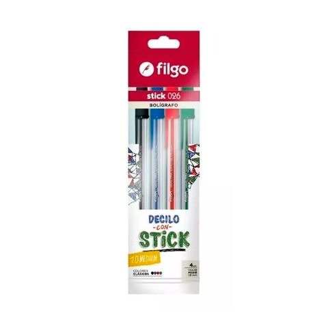 Producto - BOLIGRAFO 1MM STICK 026 MEDIUM EN BLISTER X4 FILGO negro colores azul