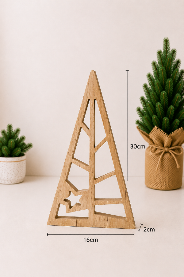 Producto - Set x2 pinos calados decorativos color madera - 4