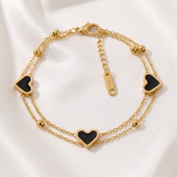Producto - Pulsera Little Hearts Black Dorado