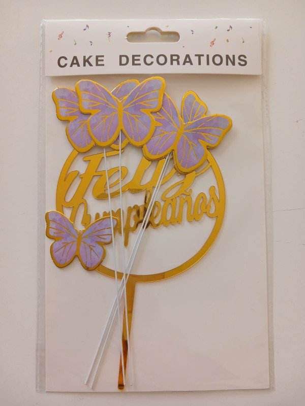 Producto - Cake Topper "FC" Circulo c/Mariposas + 4 Pinches Mariposa Lila