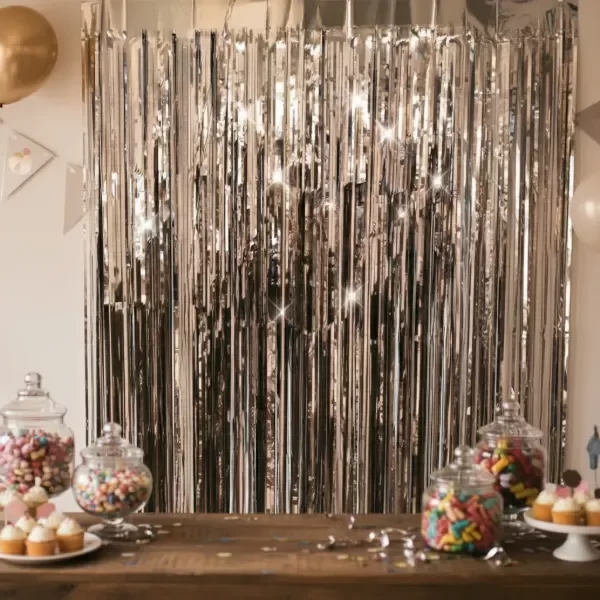 Producto - Cortina Champagne LLuvia Material Metalizado