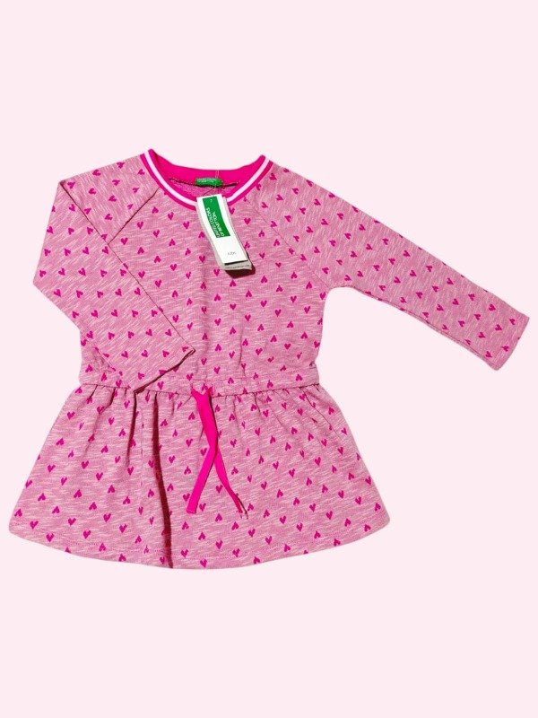 Producto - Vestido manga larga estilo lanilla rosa con corazones Benetton 2 años NUEVO