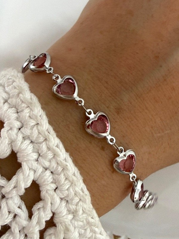 Producto - P736 Pulsera corazones cubik rosa 19 cm acero quirúrgico