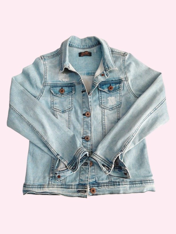 Producto - Campera de jean elastizada celeste con roturas Wanama 12 años