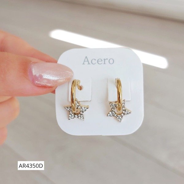 Producto - Aros argollas dor. estrella m.pave blanco