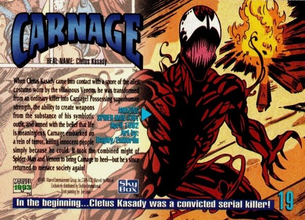 Producto - 1993 SkyBox Marvel Masterpieces #19 - Carnage - 1