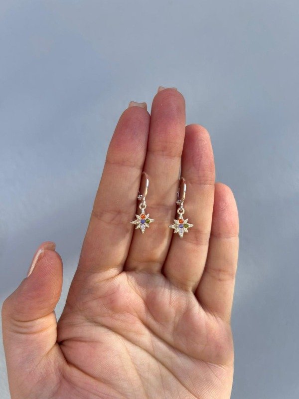 Producto - Aros argollitas ESTRELLA STRASS MULTICOLOR