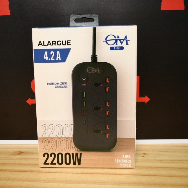 Producto - ALARGUE 3USB 3 ENCHUFES 1 TIPO C T-19