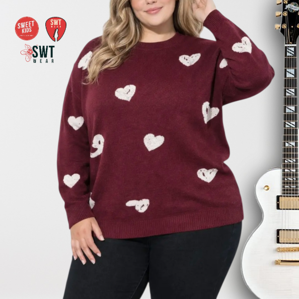 Producto - Sweater Corazones 2026 Doble Hilado de Jacquard en Mangas y Frente Oversized