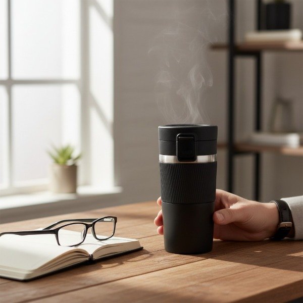 Producto - VASO TÉRMICO CON BANDA DE SILICONA DOBLE CAPA ACERO 380 CC