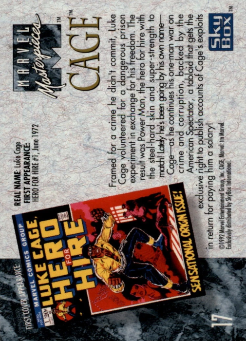 Producto - 1992 SkyBox Marvel Masterpieces #17 - Cage - 1